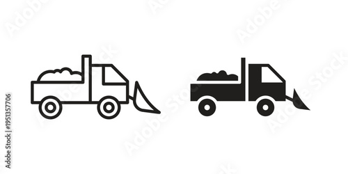 Snowplow icon set. outlined and solid flat clipart versions.