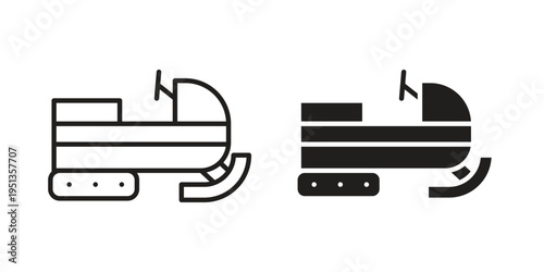 Snowmobile icon set. outlined and solid flat clipart versions.