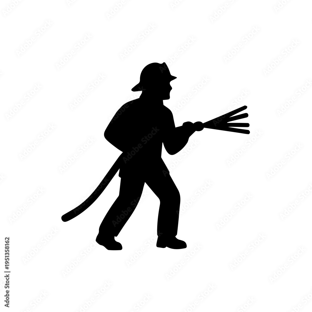 Fototapeta premium Firefighter silhouette vector, first responder duty