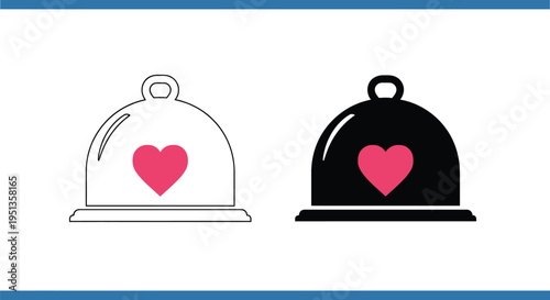 Two cloche illustrations with heart details positive and negative silhouette