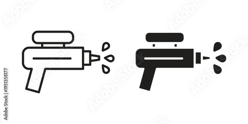 Squirt gun icon set. outlined and solid flat clipart versions.