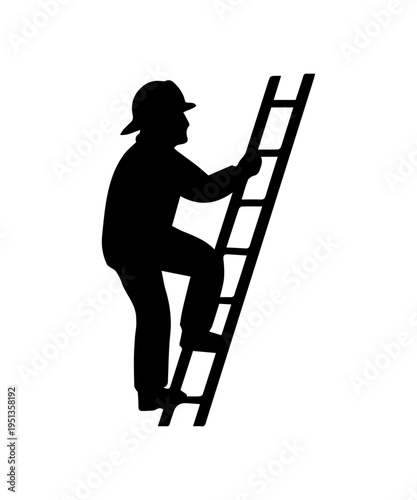 Firefighter silhouette climbing ladder achieving career success