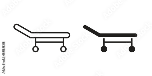 Stretcher icon set. outlined and solid flat clipart versions.