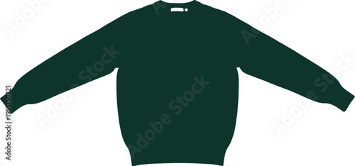 Dark green sweatshirt mockup illustration isolated on white background, casual long sleeve pullover apparel template for fashion design, clothing branding and merchandise
