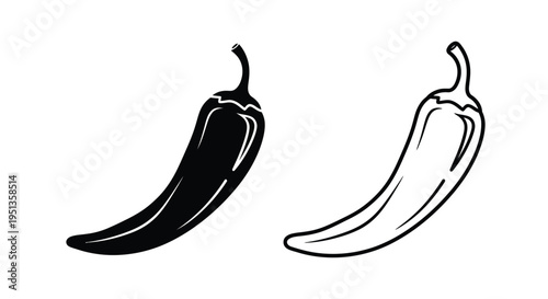Two chili peppers depicted in contrasting styles a bold silhouette