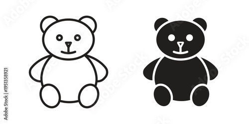 Teddy bear icon set. outlined and solid flat clipart versions.