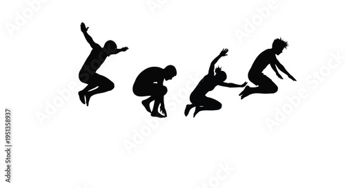 Four figures progressing through stages of jumping a dynamic silhouette