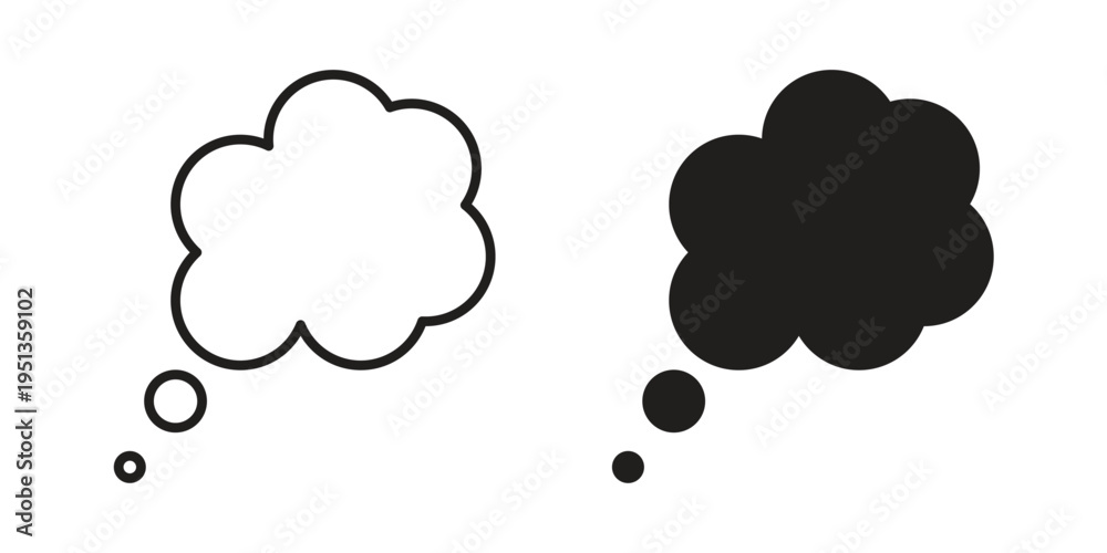Obraz premium Thought bubble icon set. outlined and solid flat clipart versions.