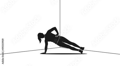 Woman in silhouette performs side plank exercise in a corner