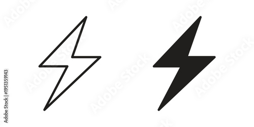 thunderbolt icon set. outlined and solid flat clipart versions.