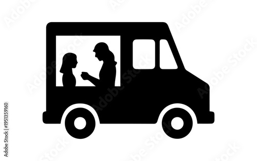 Food truck serving customer silhouette icon