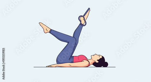 Woman on back doing leg exercise with resistance loop around ankle