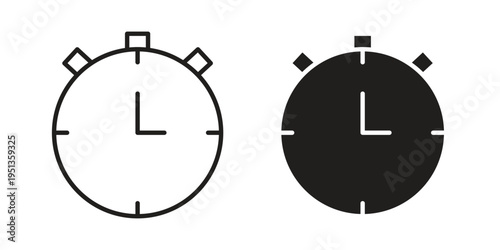 Timer clock icon set. outlined and solid flat clipart versions.