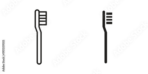 Toothbrush icon set. outlined and solid flat clipart versions.