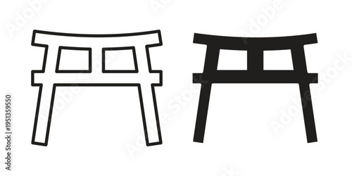 Torii gate icon set. outlined and solid flat clipart versions.