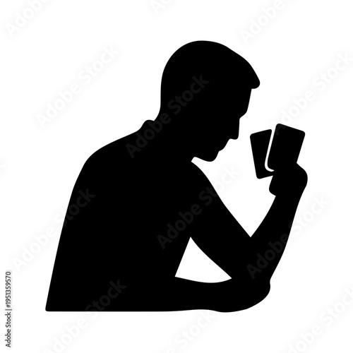 Man silhouette playing cards, thinking strategy, making decision