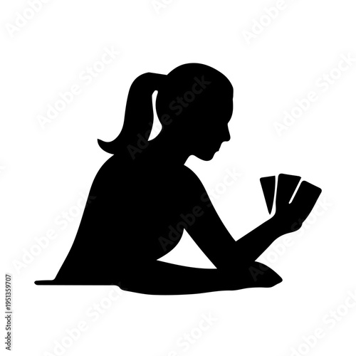 Woman silhouette playing cards serious game strategy