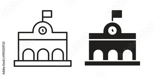 Train station building icon set. outlined and solid flat clipart versions.