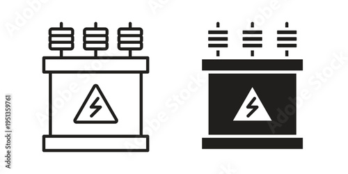 Transformer icon set. outlined and solid flat clipart versions.
