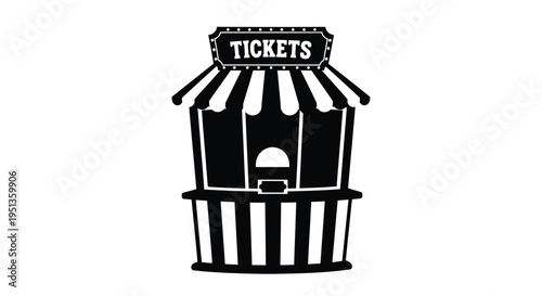 Vintage ticket booth illustration with striped awning a striking silhouette