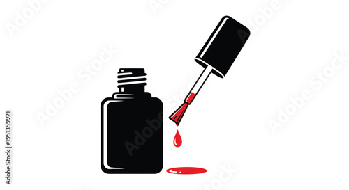 Nail polish bottle and brush with a single drop silhouette