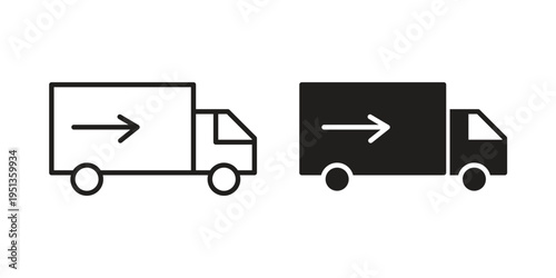 Truck arrow icon set. outlined and solid flat clipart versions.