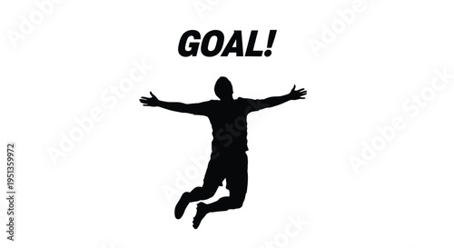 A jubilant figure celebrates a goal with arms outstretched silhouette