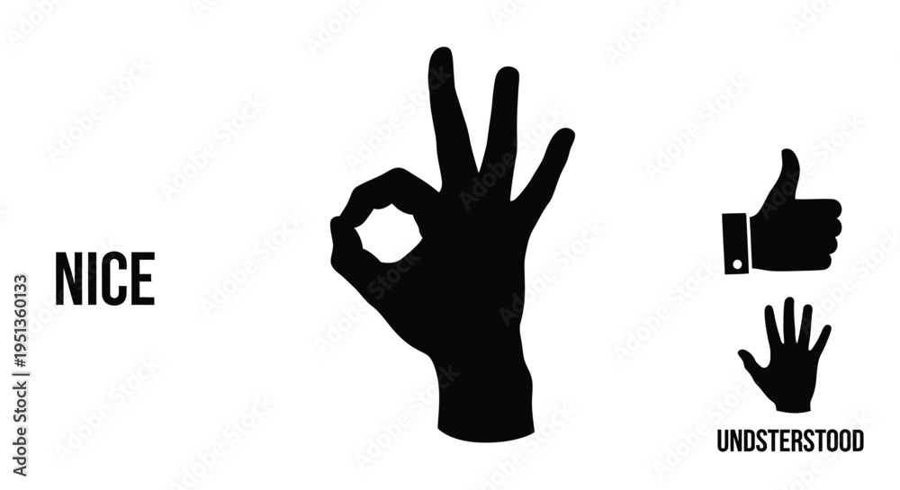 Fototapeta premium Hands displaying approval gestures with text a striking silhouette