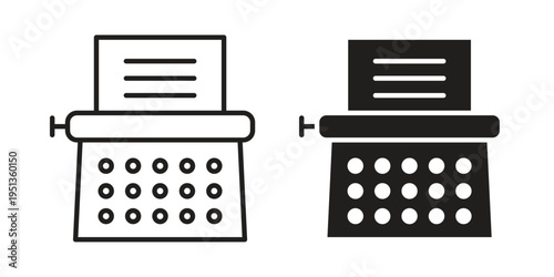 Typewriter icon set. outlined and solid flat clipart versions.