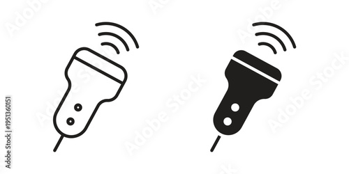 Ultrasound icon set. outlined and solid flat clipart versions.