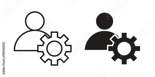 User gear icon set. outlined and solid flat clipart versions.