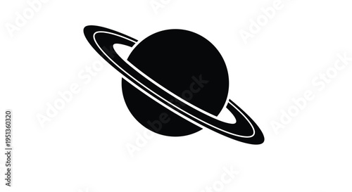 Black planet with prominent rings a bold graphic design silhouette