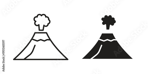 Volcano icon set. outlined and solid flat clipart versions.