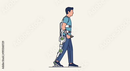 Man walking with exoskeleton robotic assistance