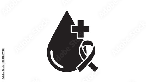 Blood Donation Symbol With Cross And Ribbon On White Background For Medical Health Concepts