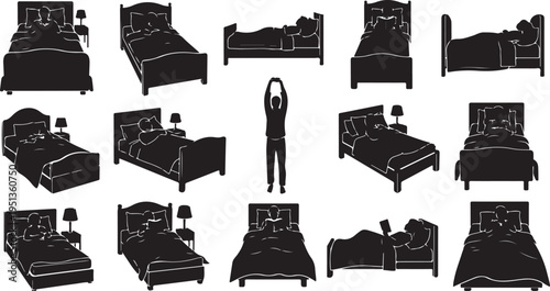 Various black and white bedroom furniture illustrations collection