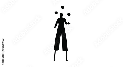 A black silhouette of a juggler balancing and performing a trick silhouette