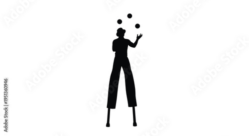 A juggler skillfully balancing multiple balls depicted in a stark silhouette