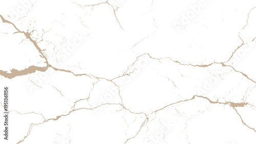 Brown cracks on white marble surface with beige veins and scratches pattern