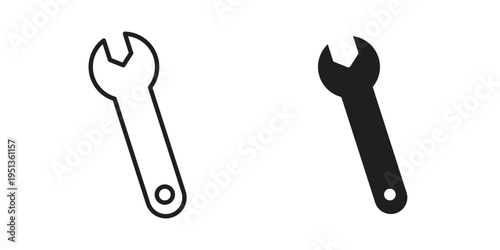 Wrench icon set. outlined and solid flat clipart versions.