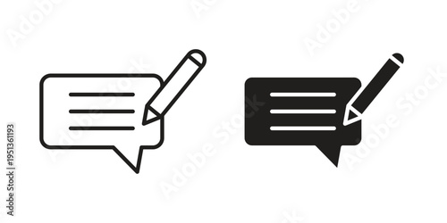 Writing feedback icon set. outlined and solid flat clipart versions.