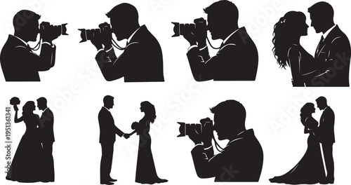 Silhouettes of wedding photographers capturing romantic moments forever