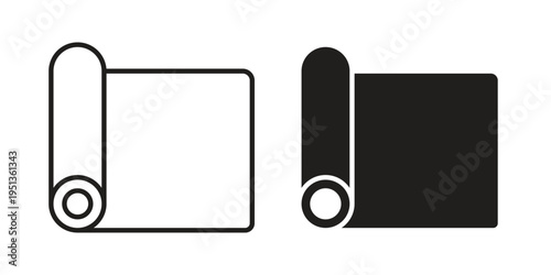 Yoga mat icon set. outlined and solid flat clipart versions.