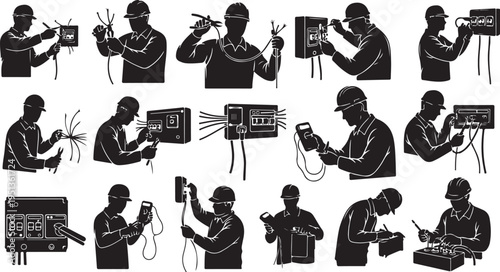 Silhouette of a man working with various electronics tools
