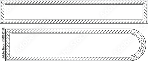Long horizontal rope border set. Vector nautical frame and twisted cord dividers isolated on white background.