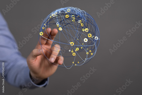 Hand holding 3D render of g...