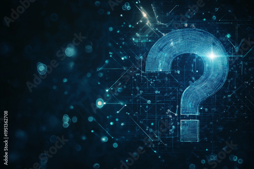 Abstract technology background with digital wireless network concept and blue question mark on the screen, with connection lines in dark color ,Vintage wallpaper
