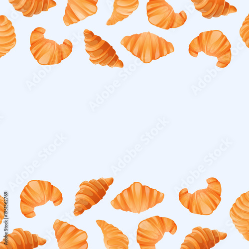 attractive square frame for decorating a bakery, cafe, or coffee shop, filled with various pastries, buns, and croissants. Suitable for posters, banners, and advertising, it creates a cozy and warm