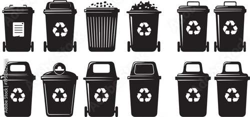Collection of recycling bins and trash cans illustration set