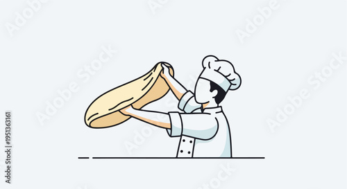 A chef in uniform stretches and shapes a large piece of dough